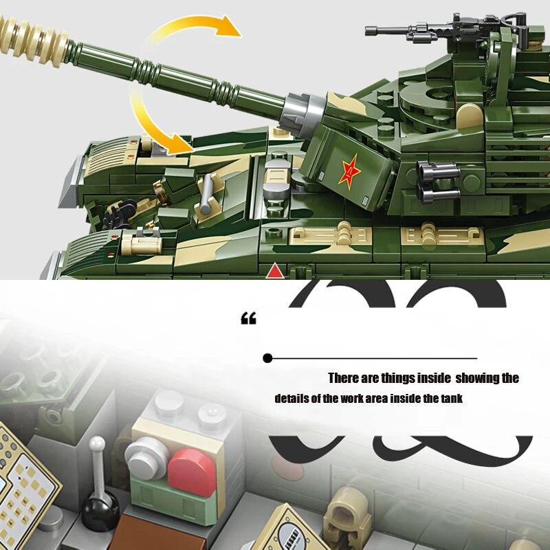 1411PCS Military Type ZTZ99 Main Battle Tank Building Blocks WW2 Army Soldiers Fighting Weapons Bricks Toys Children Gifts