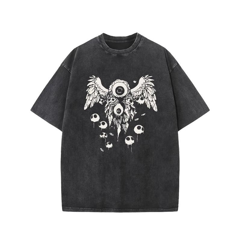 Retro Washed Pattern High-quality Cotton Men's T-shirt - Loose Fit Short Sleeved Round Neck Top