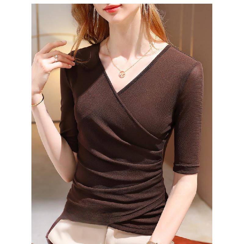 Unterhemd Damen Frühling Damen Ärmel T-Shirt Temperament Kurzarm