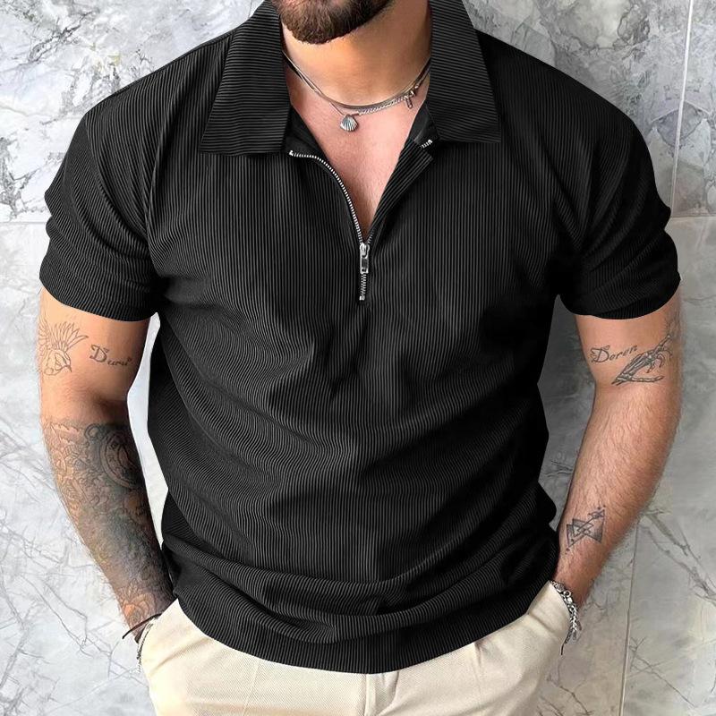 Summer New Solid Color Polo Shirt Short-sleeved T-shirt Men Zipper Polo Shirt T-shirt Men