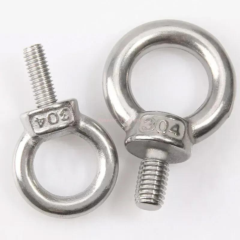 10Pcs Eye Bolt nuts M3~M24 Length 9mm-80mm 304 Stainless Steel Lifting Eye Screw Ring Hooking Loop Hole for Cable Rope