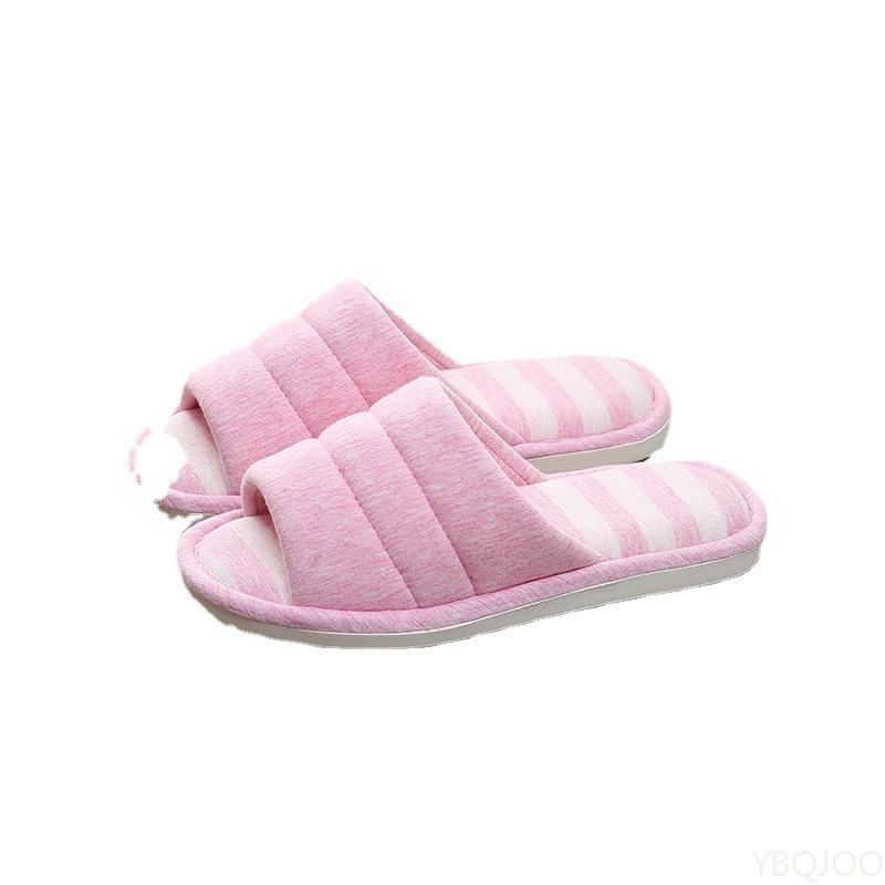 Fashion Soft home couple indoor slippers women's thick soled bedroom slippers striped cotton women's open toed slippers