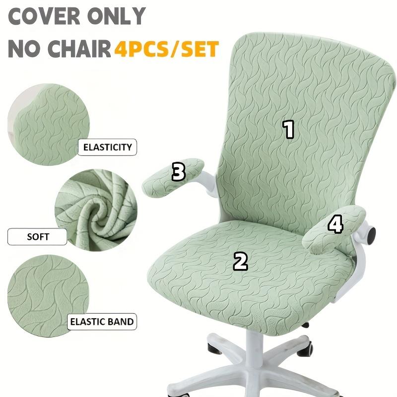 4Pcs Solid Color Jacquard Stretchable Computer Office Chair Covers Soft Dustproof Pet Scratch Resistant Retractable Chair Covers