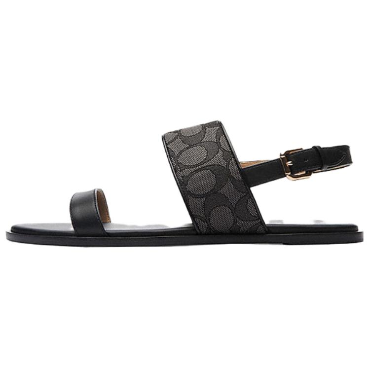 Coach Harley Leather Round Toe Open Toe Slide Sandals Women Sandals Black CR861-UR8