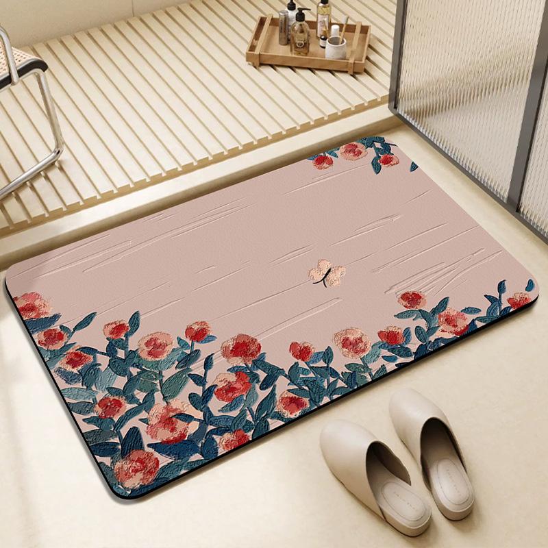 Fresh Flower Bathroom Moisture-wicking Slip-resistant Soft Diatom Mud Mat Washroom Door Quick Drying Mat Washroom Bathroom Mat