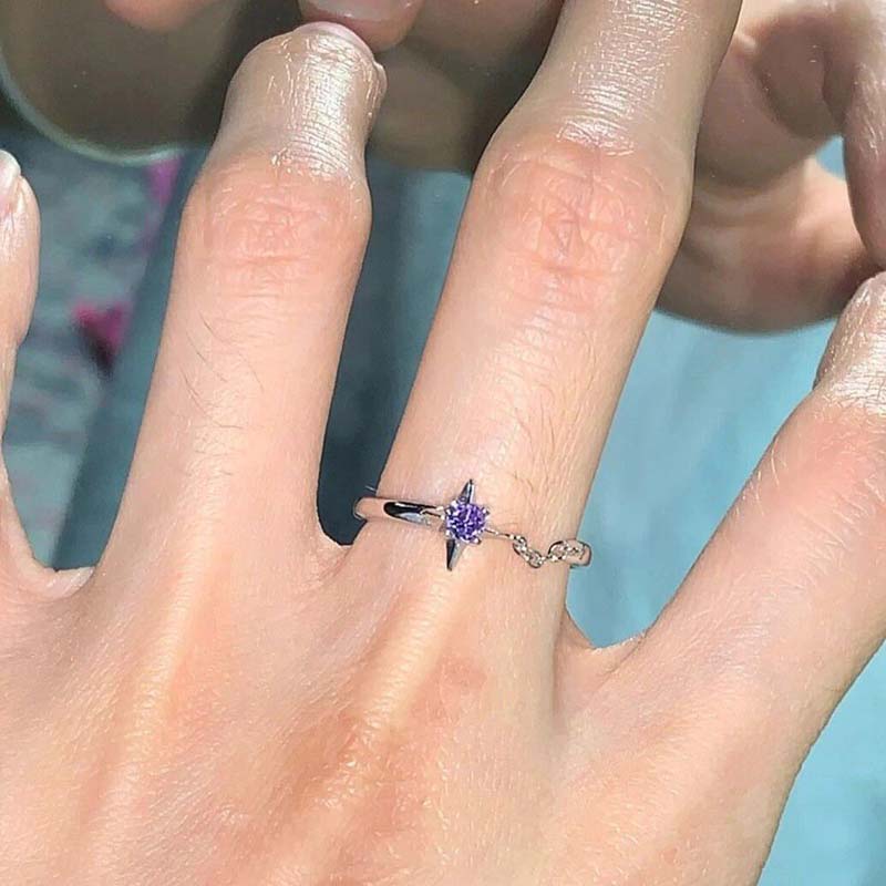 Fashion Silver Color Four-Star Chain Ring for Women Simple Metal Geometric Personality Finger Rings Y2K Jewelry Accessories
