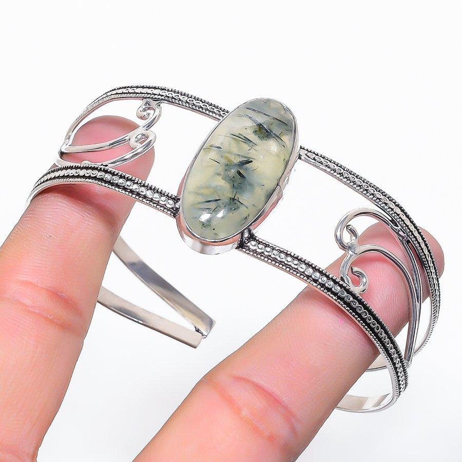 

Пренит Драгоценный камень Серебро 925 пробы Манжета Браслет Регулируемый