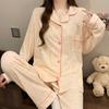 ins style girlish pajamas women's spring and autumn long-sleeved sweet bow full print casual loungewear set