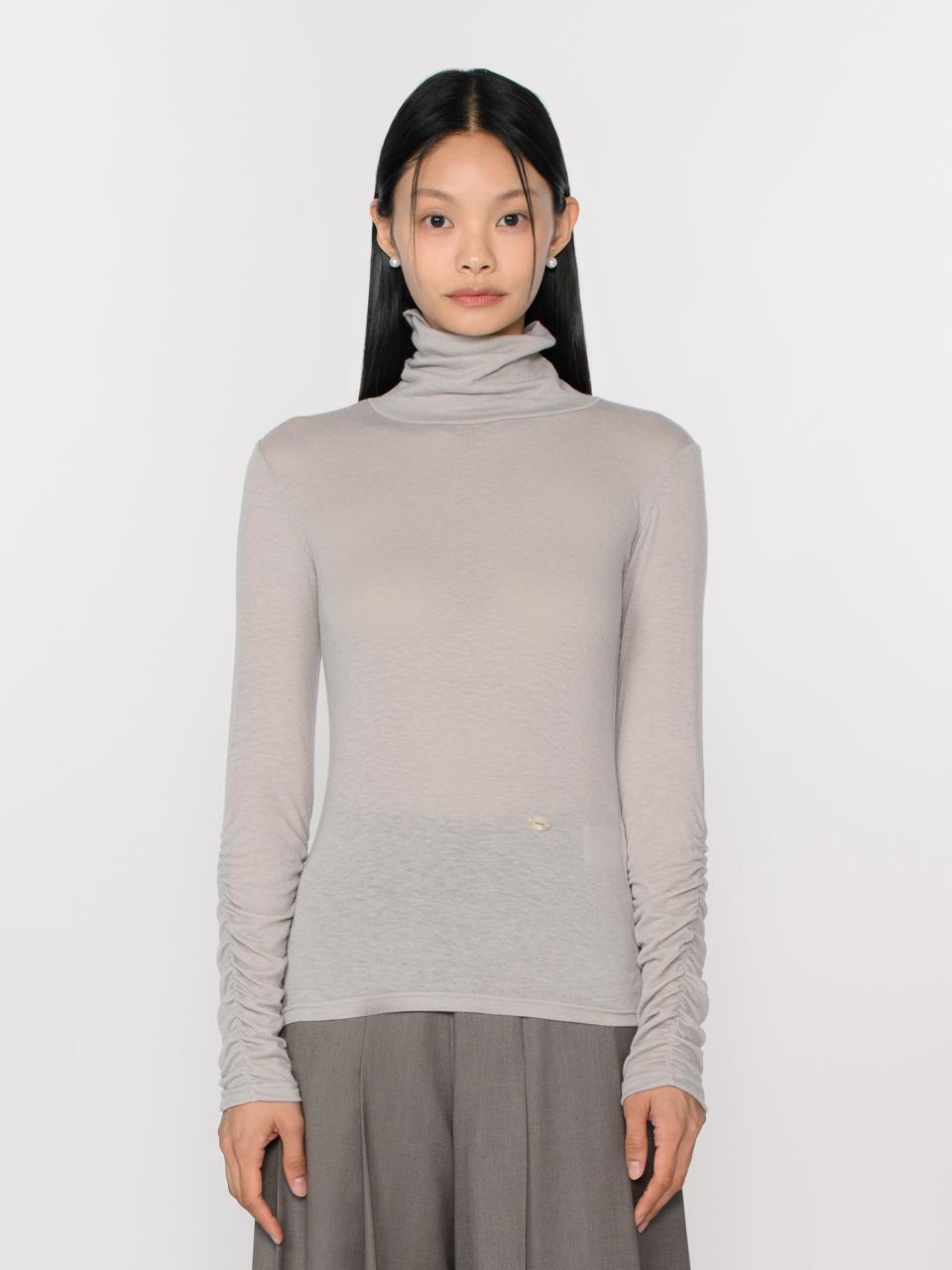 Tosae Shirred Point Long Sleeve Tee Gray Grey/Free