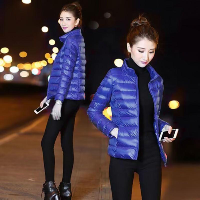 Womens Short Puffer Jacket Slim Fit Lightweight Winter Cotton Coat Solid Color Stand Collar