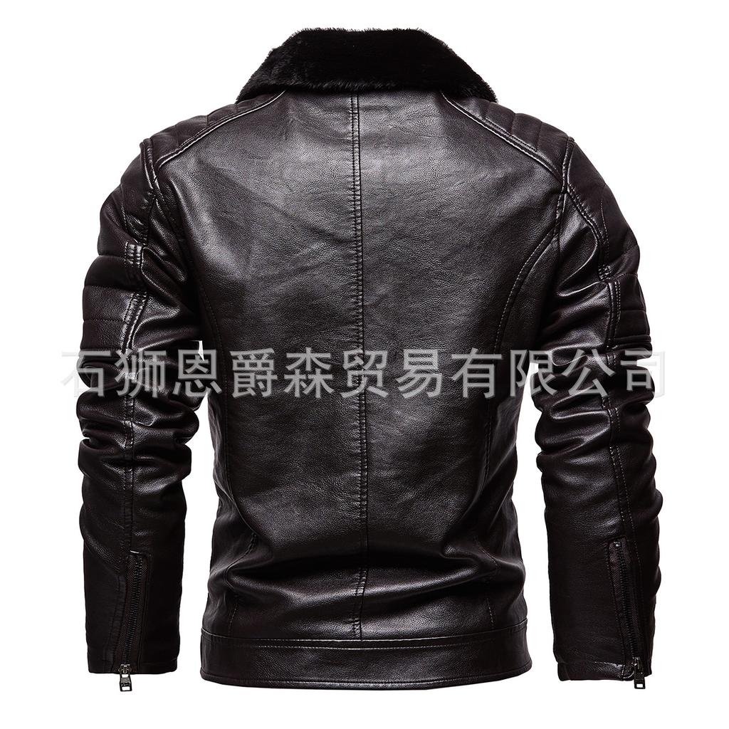 Winter new velvet thickened fur collar removable fashion coat men's leather jacket European and American men's clothing