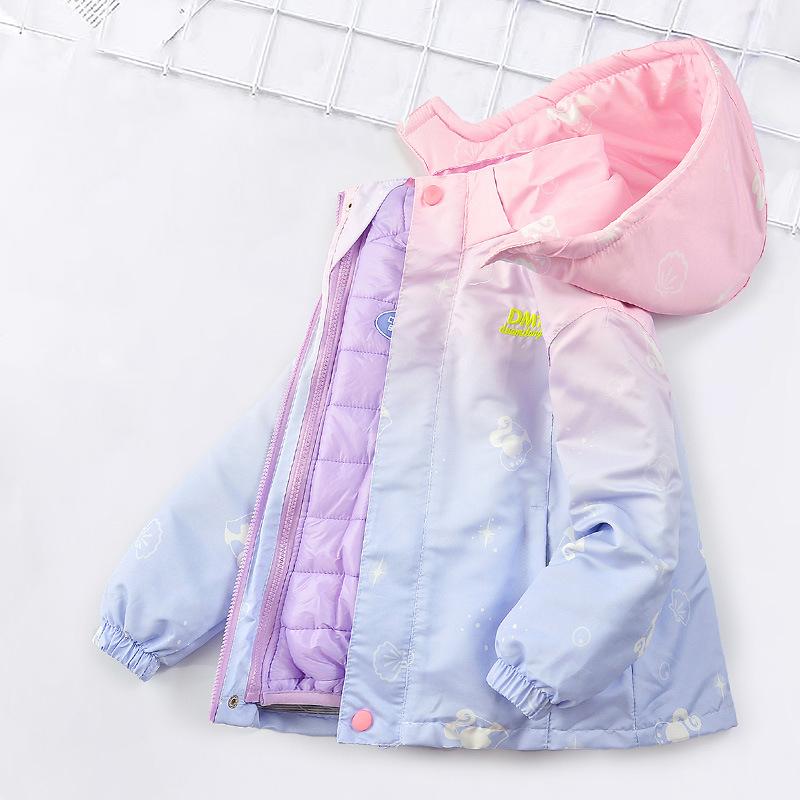 Trench-coat pour fille Veste d'hiver dégradée pour adolescente Coupe-vent d'extérieur pour enfant à capuche automne hiver