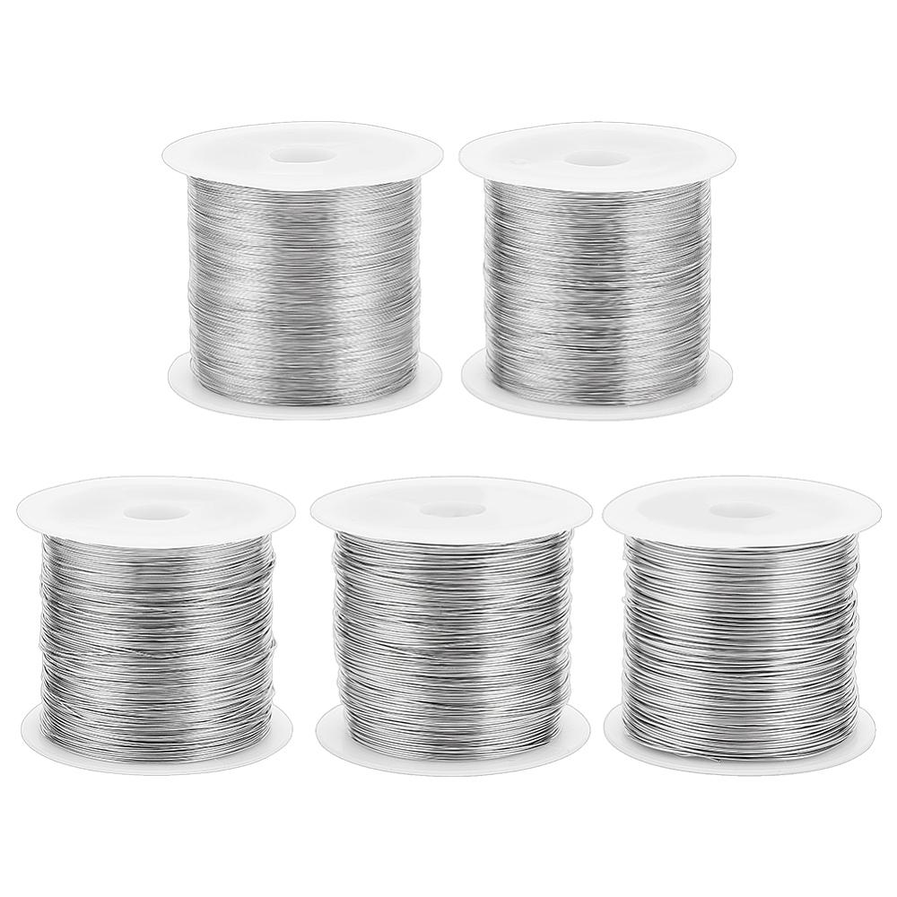 5 Rolls 5 Sizes Soft Stainless Steel Wire, Round, Non-Tarnish, Stainless Steel Color, 0.2~0.6mm, 22~28 Gauge, 1 Roll/size, 5 Sizes, 5 Rolls/set