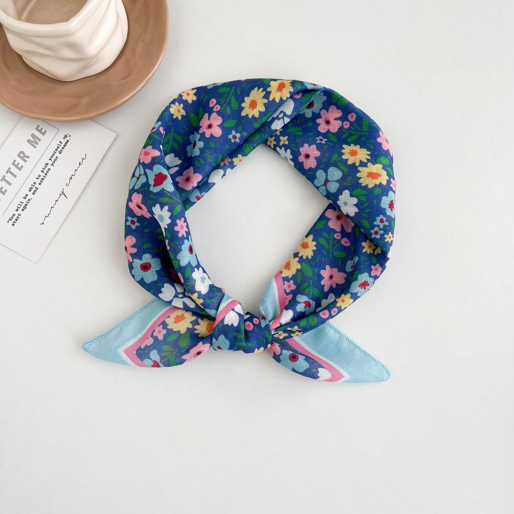 Japanese retro literary and artistic style 18 cotton and linen cashew flower silk scarf thin square scarf high-end fashion versatile accessories scarf