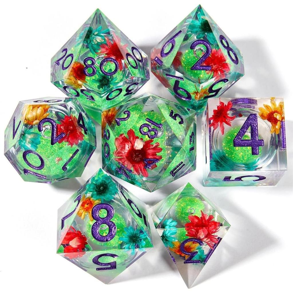 Resin Dice Set Luminous Sand, Dragon and Dungeon Polyhedral Dice, Punk Style Role-Play RPG Explorer MTG Pioneer Game DND Dice Set