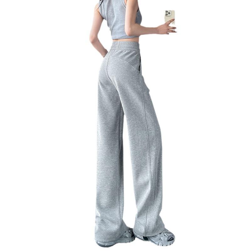 Graue Jogginghose für Damen im Frühling und Herbst Aktualisierte High-Waist Straight-Leg Jogginghose Freizeit Kleine Banane Wide-Leg Hose