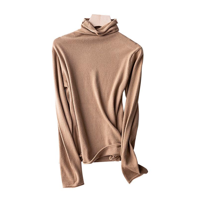 Women's High-Neck Solid Color Woolen Sweater - Slim Fit Knit Pullover for Autumn/Winter