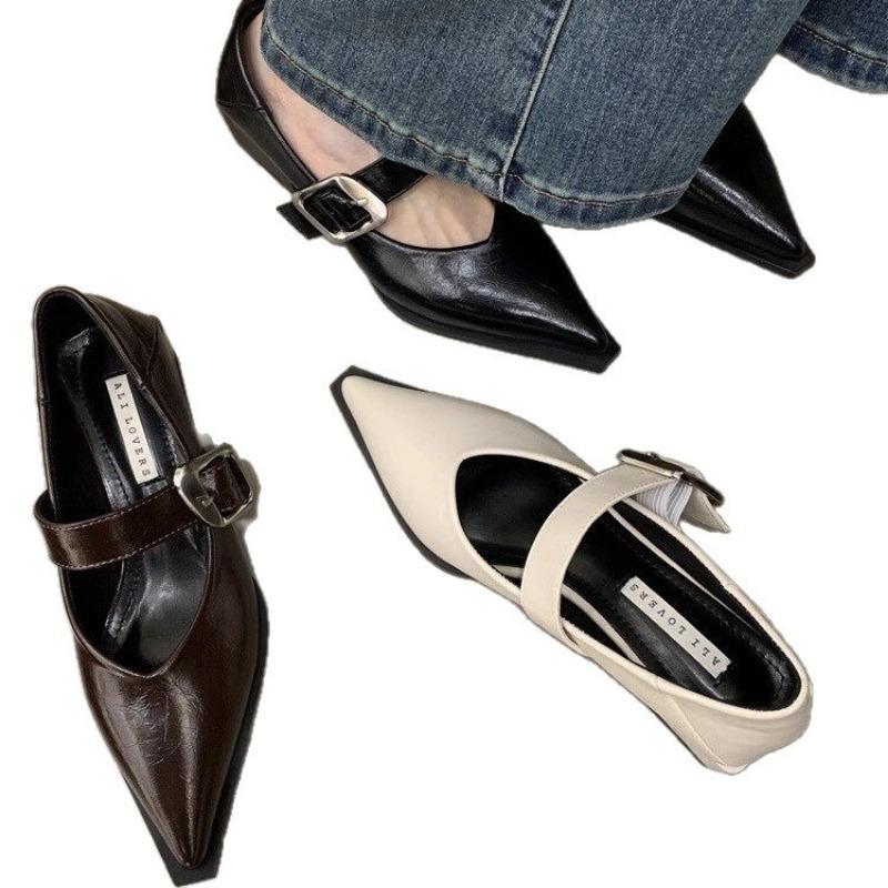 Pointed Mary Jane Single Shoes Women's Spring and Summer New Fashion Retro Light Mouth Thick Heel Small Leather Shoes