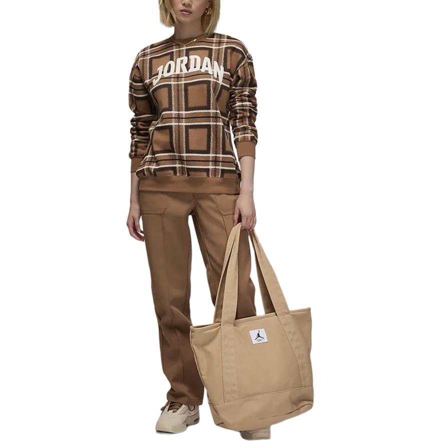 Jordan Brooklyn Fleece Lettered Crewneck Pullover Sweatshirt Women Sweatshirt Dark-Brown Sail HM5499-223