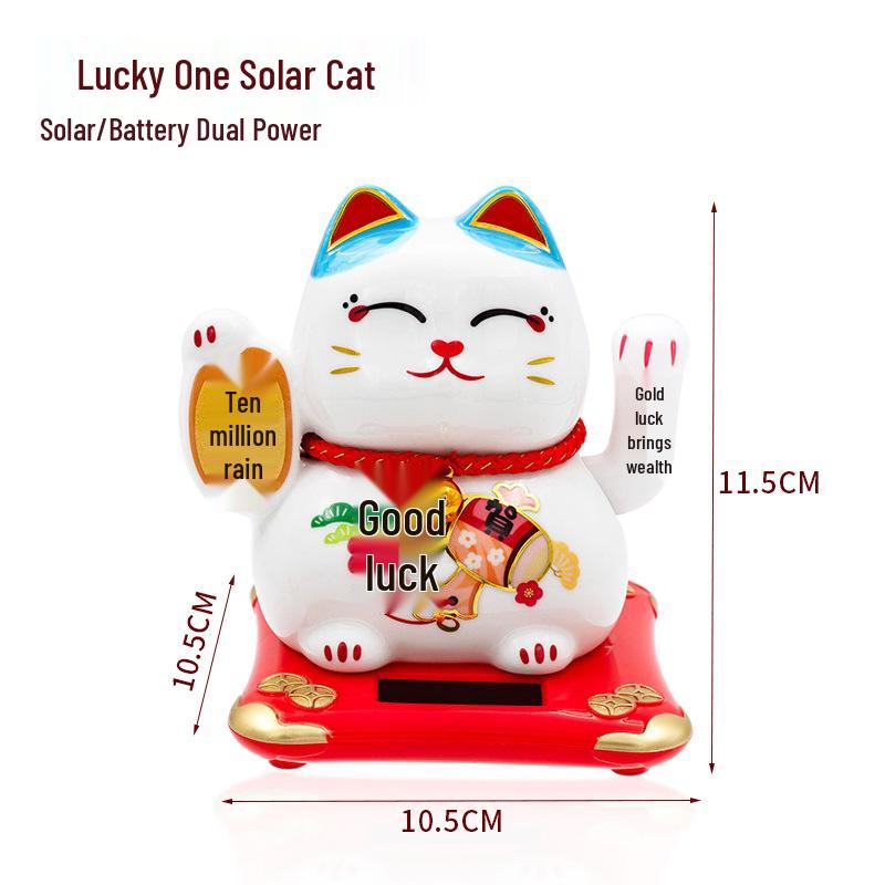 Solar-Powered Waving Lucky Cat Ornament for Home or Office