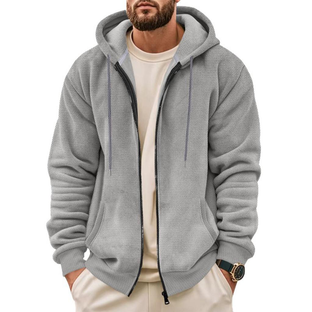 Men'S Winter Zipper Hooded Fleece Sweatshirt With Patch Pocket Casual Jacket