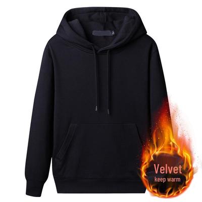 Men's Trendy Solid Color Velvet-Lined Hooded Sweater - Thick, Warm, Autumn/Winter Korean Style Pullover with Round Neck.