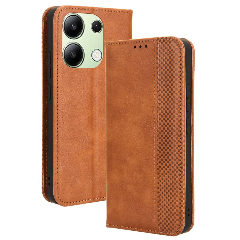 

For Xiaomi Redmi Note 13 4G Leather Case Wallet Folding Stand Retro Phone Cover Brown