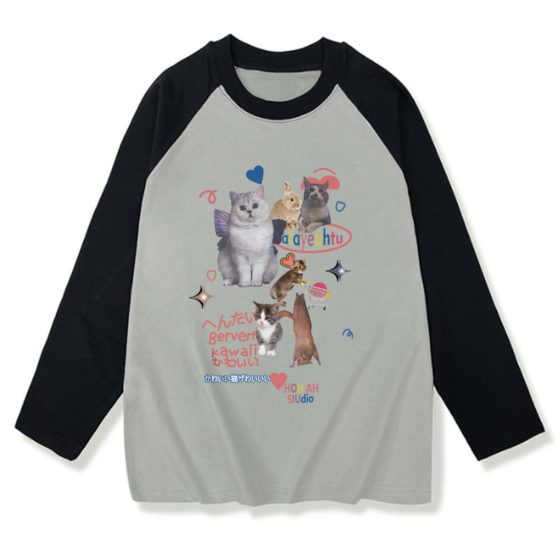Spring Autumn Oversized T-shirts Youth Harajuku Cute Cartoon Print T Shirt Women Pullover Tshirt Long Sleeve Y2k Tops Streetwear