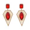 Retro Angkor Red Rhinestone Silver Geometric Earrings - Light Luxury High-End for Women