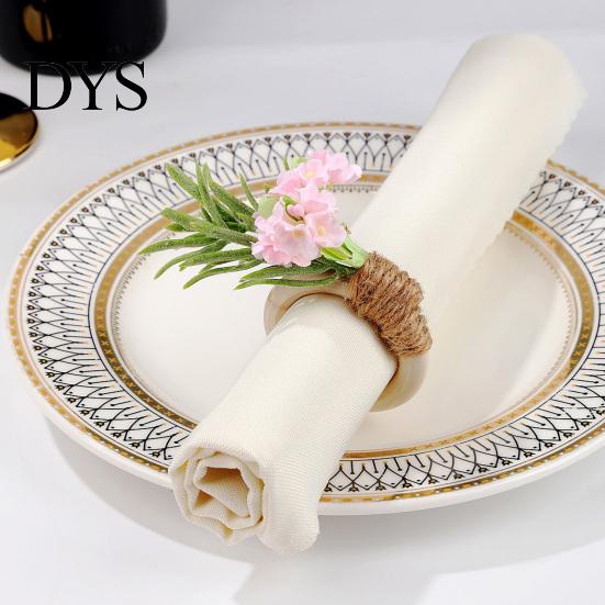 Artificial Flower Napkin Rings Rosemary Ring, Farmhouse Wooden Ring Holder, Rustic Faux Decorative Holders for Weddings Wedding Bridal Shower