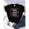 Camisetas Femininas de Rua Esposa Mãe Chefe Letra Estampas de Leopardo Camisetas Macias Respiráveis Gola O Manga Curta Verão Casual Roupas Femininas