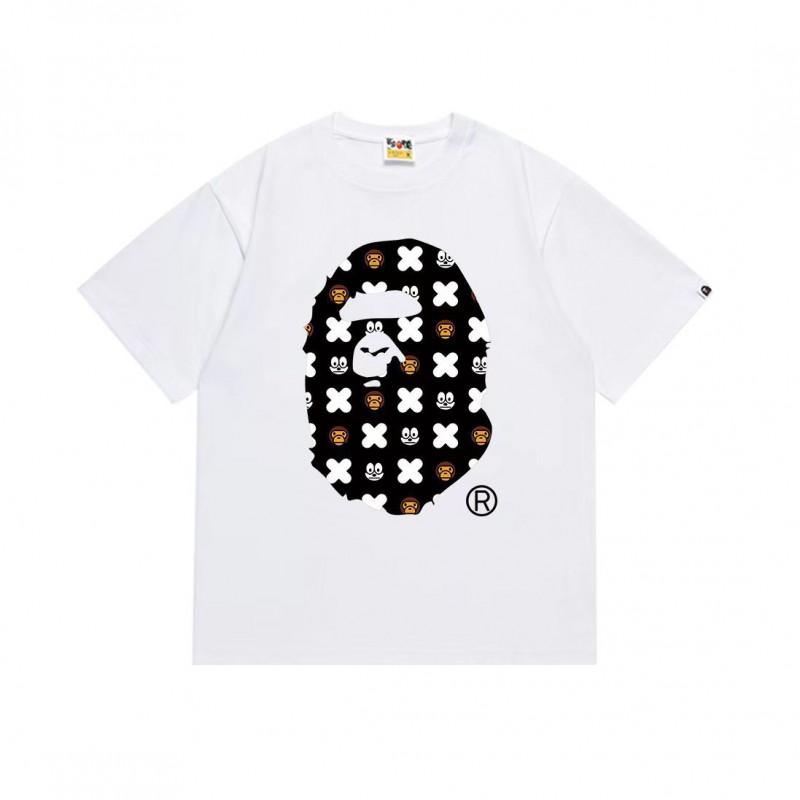 Mens Streetwear Oversized Cotton Tee With Camo Shark Ape Graphic Print Casual T-Shirt