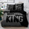 Gray And Black King Pattern Duvet Cover Set Soft And Comfortable Bedding Set For Bedroom Guest Room And Dorm Decoration