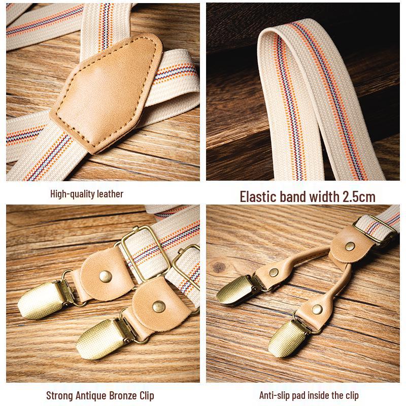 Non-Slip Striped Suspenders Pants with Elastic Straps and Strong Clips for Kids