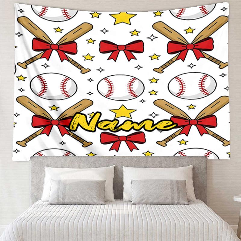 Custom Name Baseball Print Tapestry, Backdrop, Easy Setup, Ideal for Bedroom, Office & Living Room, with Aesthetic Wall Hanging Decor.