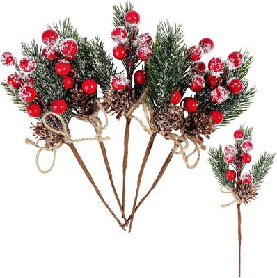 2 Pièces Bouquet d'Aiguilles de Pin Artificielles Faux Pomme de Pin Plante Décoration d'Arbre de Noël pour Ornement de Noël Décoration d'Intérieur Accessoires DIY