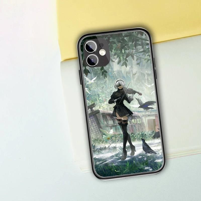 Cute Girl Nier Automata Phone Case For IPhone 14 13 12 11 XS X 8 7 6 Plus Mini Pro Max SE 2022 Black PC TPU Glass Phone Cover