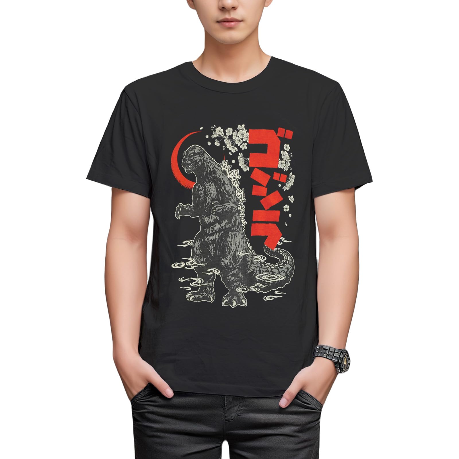 

Fineplus Godzilla T-Shirt, Short Sleeve, King Ghidorah Poster Print, Japanese Pattern, Cherry Blossom Design, Character Merchandise