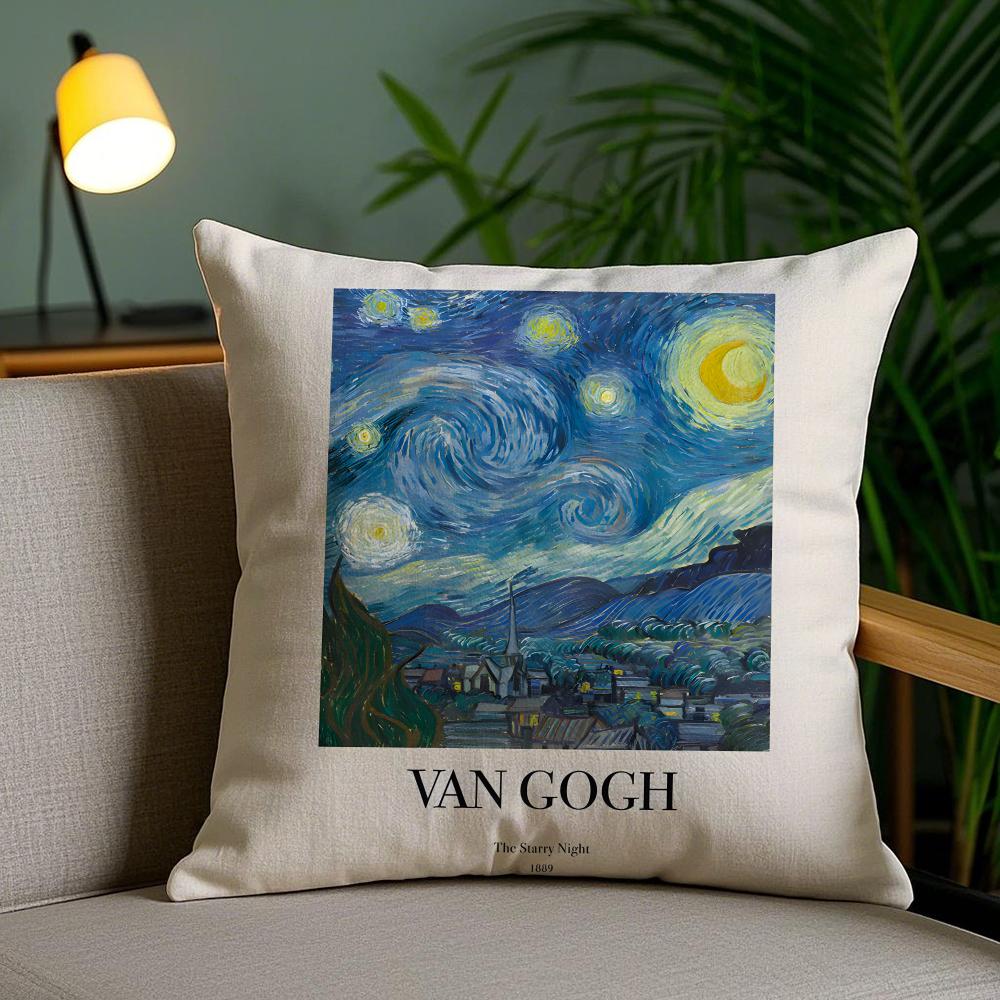 Van GGogh Art Cushion Cover Plush Fabric DoubleSided Printed Invisible Zipper Sofa Pillow Case Home Bedroom Decor