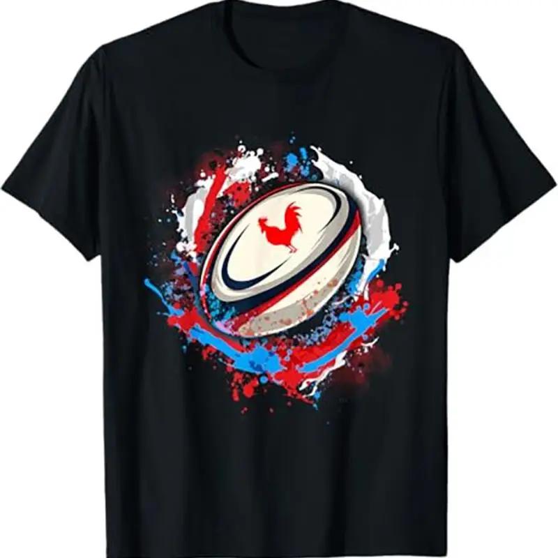 France Rooster Rugby Ball Splash Art Unisexs Cotton TShirt Crewneck Graphic S