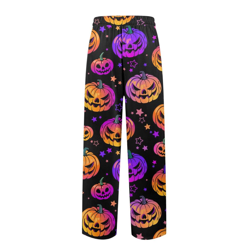 Men's Knitted Halloween Print Pocket Casual Pants Pajama Pants