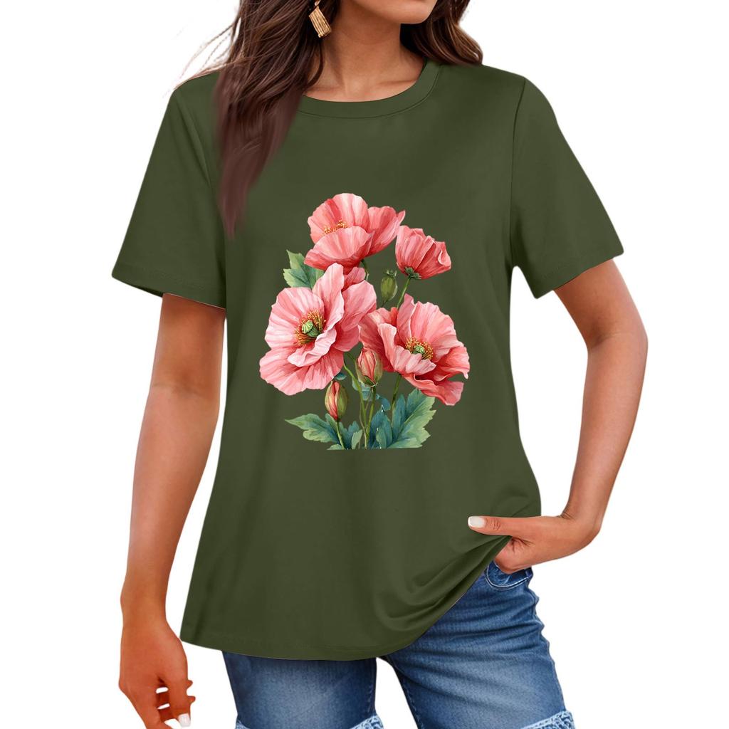 Mote Casual Dameskjorte med trykk, rund hals, korte ermer