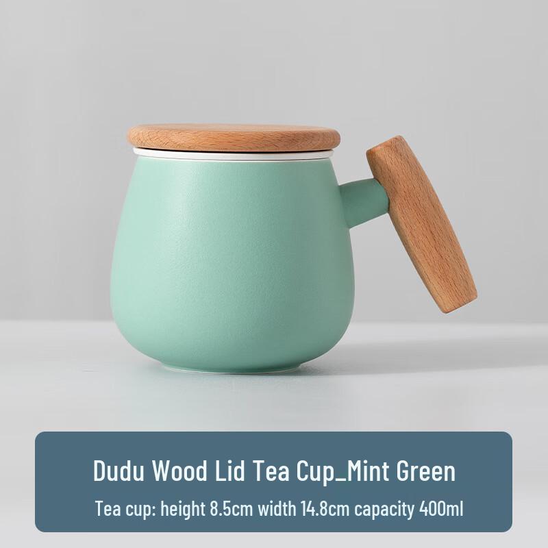 TLAKEHO Ceramic Tea Infuser Mug with Wooden Lid and Handle