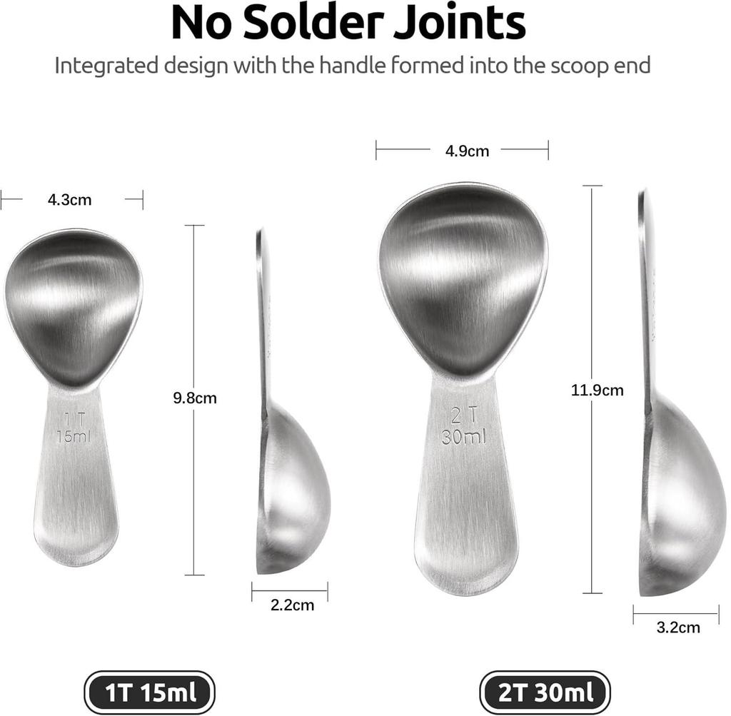 Coffee Scoop - 304 Stainless Steel Metal Measuring Spoon with Short Handle for Ground Coffee, Beans, Powder, Espresso (15ml/30ml)