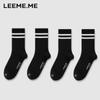 Men's Socks, Autumn And Winter Odor-Resistant Men's Socks, Breathable Striped Mid-Calf Men's Socks, 4 Black