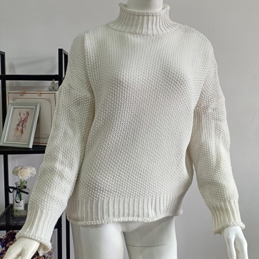 Pulover cu gât înalt pentru femei, toamnă și iarnă, pulover tricotat larg, culoare solidă, mărime plus, pentru navetă, îmbrăcăminte pentru femei