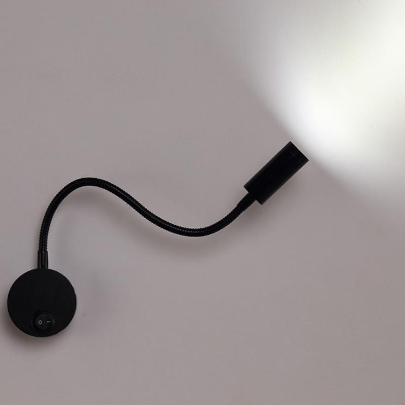 Led Hose Spotlight Wall Lamps Hotel Bedside Reading Wall Lamp Study Room Exhibition Hall Balck 3W Interior Decor Lighting Hot