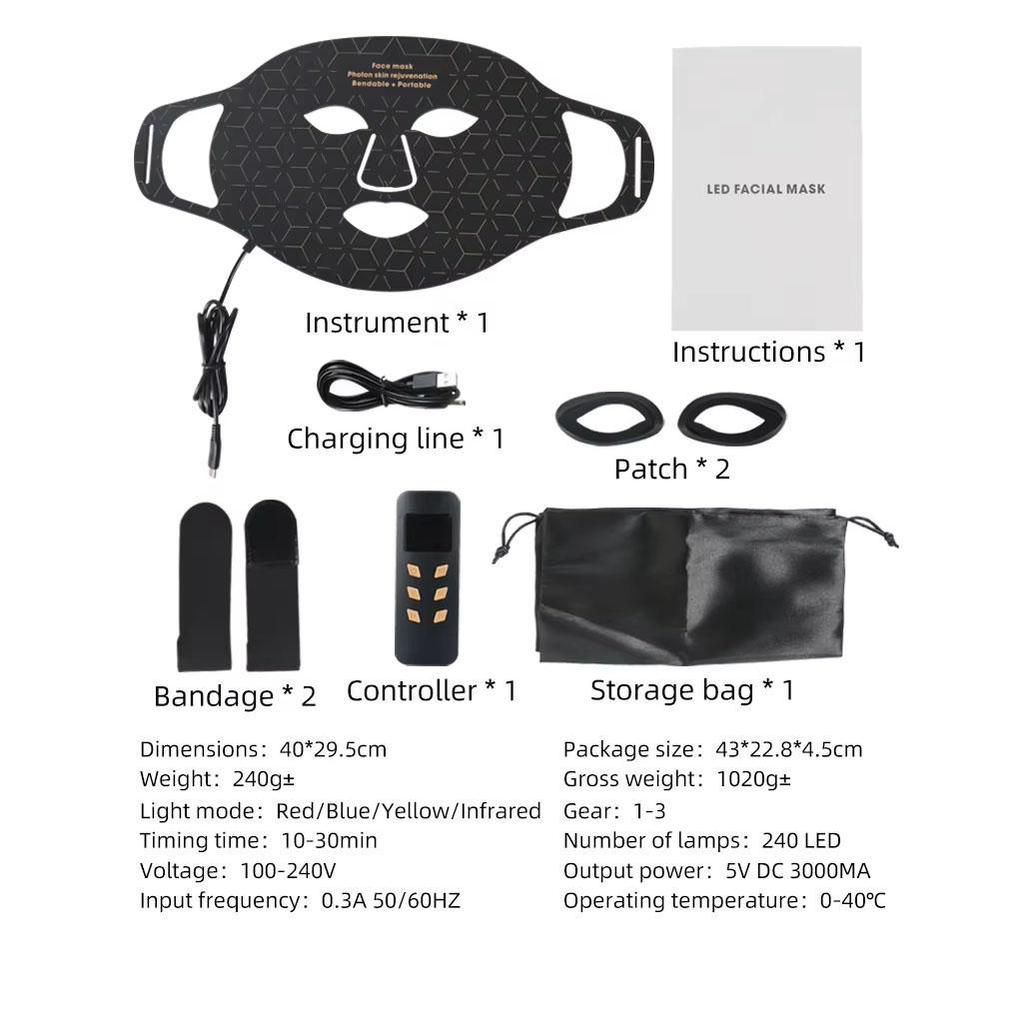 Máscara facial con terapia de luz LED 4 en 1, terapia de luz roja, antienvejecimiento, reducción de arrugas, reafirmación de la piel, blanqueamiento, máscara fotónica avanzada