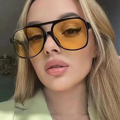 Occhiali da Sole Oversize Vintage Donna Retro Montatura Grande Occhiali da Sole Femminili Nero Giallo Stile Ins Occhiali Quadrati Oculos De Sol