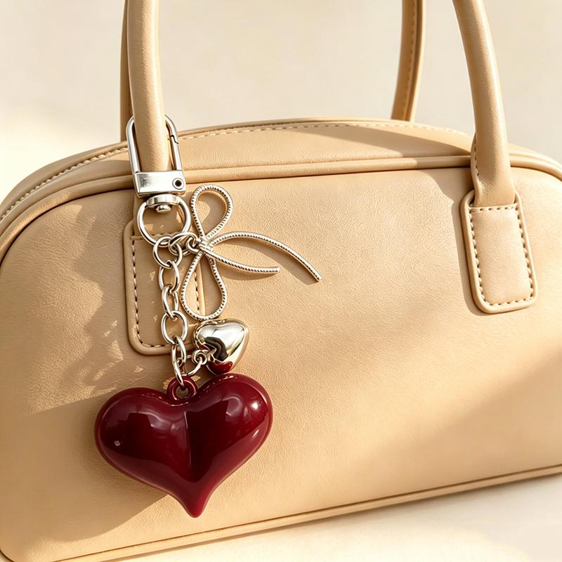 Yogodlns Exquisite Temperament Red Heart Bow Charms Keychain Versatile Phone Pendant Fashion Backpack Hanging Ornament